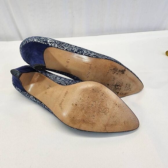 Vintage Ellen Tracy Floral Suade Blue Block Heels Pointed Ties Size 10 - Picture 9 of 9
